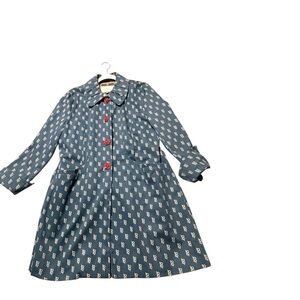 Ness women’s printed trench coat 16 satin lines floral buttons boho hippie